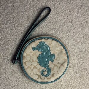Coach Vintage Signature Juniper Green/Blue Seahorse Wristlet Wallet